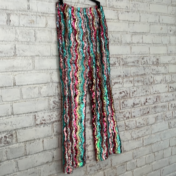 BNWOT FREE PEOPLE Disco Flare Pants In Rainbow Sequin size